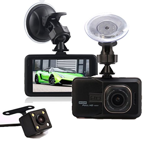 3.0" LCD Screen Car Video Dashcamera DVR Recorder Dashboard Camera Full HD 1080P Vehicle Dash Cams 170° Wide Angle Lens Loop Recording Motion Detection Parking Guard G-Sensor with Rear Camera (3-inch)