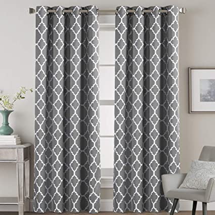 H.VERSAILTEX 2 Panels Blackout Curtains Energy Smart & Noise Blocking Out Blackout Drapes for Dining Room Window Kids Curtains 96 inches Long for Kids Bedroom, Moroccan Printed in Grey