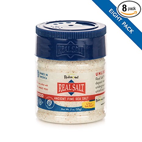 Redmond Real Sea Salt - Natural Unrefined Organic Gluten Free Fine, 2 Ounce Shaker (8 Pack)