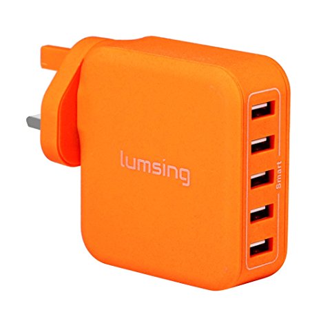 Lumsing 40W 8A 5-Port USB Wall Charger Portable Travel Charger For iPhone 6 Plus, iPad, Samsung Galaxy S6 Edge(Orange)