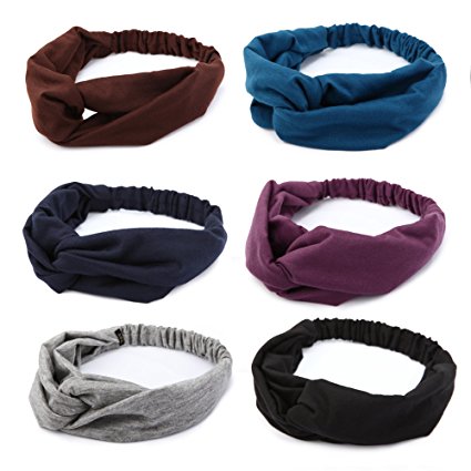 Set of 6: HBY™ Solid Color Twisted Knotted Cotton Multi-Style Headbands for Women Sports or Fashion