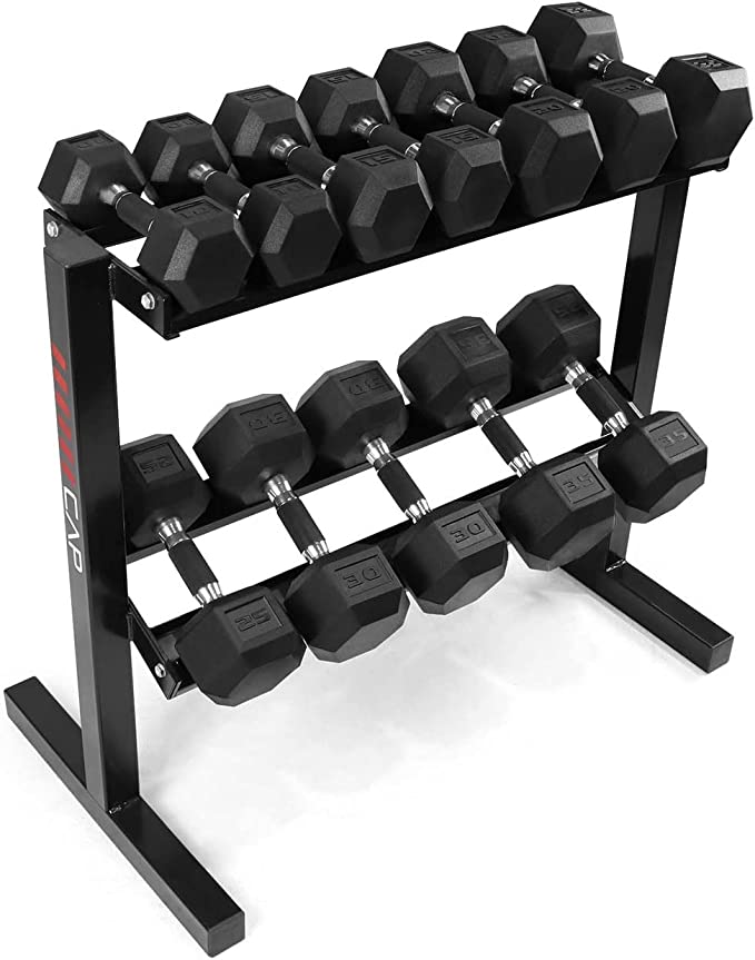 WF Athletic Supply Rubber Encased Hex Dumbbells with Rubber Grip Contoured Handle for Muscle Toning, Strength Building & Full Body Workout