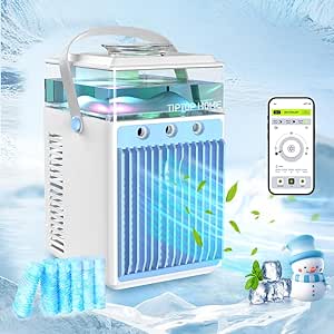 Portable Air Conditioner, 5 in 1 Air Cooler Mini Air Conditioner Fan with Spray & Colorful Night Light, Portable Air Cooler for Home, Office, Travel, Adjustable Wind Speed Spray Mode,6 Ice Bottles