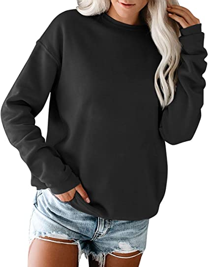 Hilltichu Women's Fall Long Sleeve Pullover Shirt Casual Round Neck Loose Tunic Tops