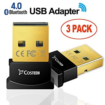 Bluetooth 4.0 USB Adapter, Costech Gold Plated Micro Dongle 33ft/10m Compatible with Windows 10,8.1/8,7,Vista, XP, 32/64 Bit for Desktop , Laptop, computers