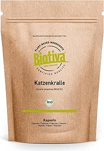 Katzenkralle Kapseln Bio | 180 Stück | Uncaria tomentosa (Willd.) D.C | Katzenkrallenpulver | Abgefüllt und kontrolliert in Deutschland | Biotiva