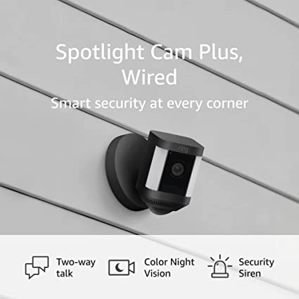 Ring Spotlight Cam Plus, Wired | Two-Way Talk, Color Night Vision, and Security Siren (2022 release) - Black