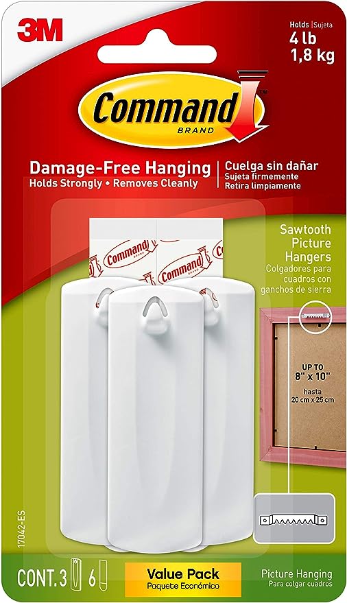 3M Sawtooth Picture-Hanging Hooks, 3-Hanger