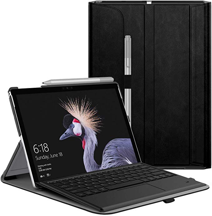 MoKo Case Fit Microsoft Surface Pro 6, Ultra Lightweight Portfolio Business Cover with Pen Holder for Surface Pro 6 / Pro 5 / Pro 4 / Pro LTE/Pro 2017, Compatible with Type Cover Keyboard - Black