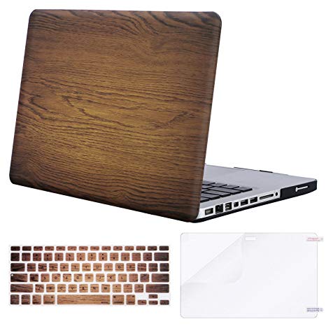 Mosiso Plastic Pattern Hard Case with Keyboard Cover with Screen Protector Only for Old MacBook Pro 13 Inch with CD-ROM (A1278, Version Early 2012/2011/2010/2009/2008), Wood Grain