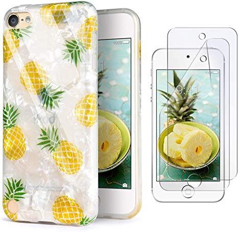 iPod Touch 7th Generation Case with 2 Screen Protectors, IDWELL iPod Touch 6 Case, iPod 5 Case, Slim FIT Anti-Scratch Flexible Soft TPU Bumper Hybrid Shockproof Protective Cover, Yellow Pineapple