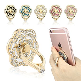 Phone Ring, ECVILLA Luxury rose shape Universal Phone Stand,Multi-Angle Portable Stand,360 Rotation 3D Aluminium Alloy Ring Grip/Phone Holder for iPhone6 6s 7 plus Samsung Galaxy Note LG HTC (white)