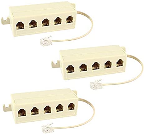 URBEST 3Pcs Beige RJ11 6P4C Male Plug to 5-Way 6P4C Female Socket Line Modular Jack Muiti-line Splitter Adapter for Telephone