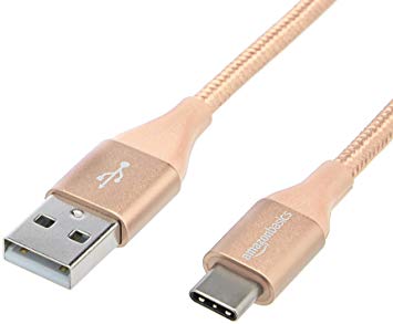 AmazonBasics Double Braided Nylon USB Type-C to Type-A 2.0 Male Cable | 6 feet, Gold