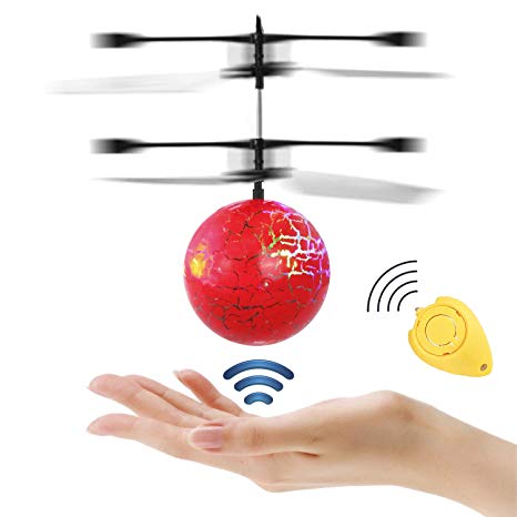 JAMSWALL RC Flying Ball, Infrared Induction Helicopter, Colorful Shinning LED Lights Disco Ball Drone, Rechargeable Light up Sensor RC Toy (Red Crack)