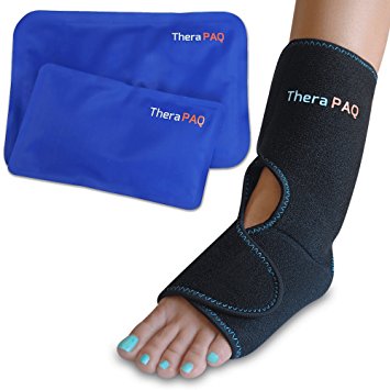 Foot & Ankle Pain Relief Ice Wrap with 2 Hot / Cold Gel Packs by TheraPAQ | Best for Achilles Tendon Injuries, Plantar Fasciitis, Bursitis & Sore Feet | Microwaveable, Freezable and Reusable (XS-XL)