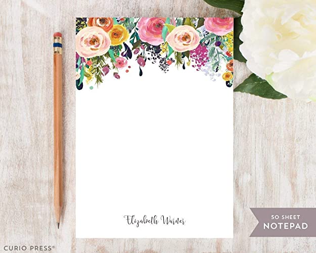MULTI FLOWER NOTEPAD - Personalized To Do List Hot Pink Colorful Pretty Womens Mom Grandma Aunt Co-worker Stationery/Stationary Note Pad