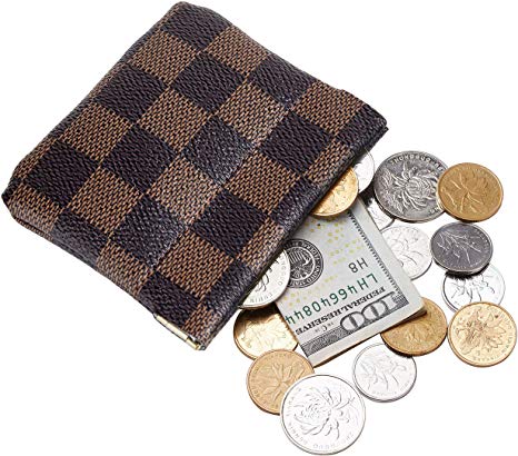 Rita Messi Luxury Checkered Vegan Leather Squeeze Coin Purse Pouch Change Holder For Men & Women (Victoria)