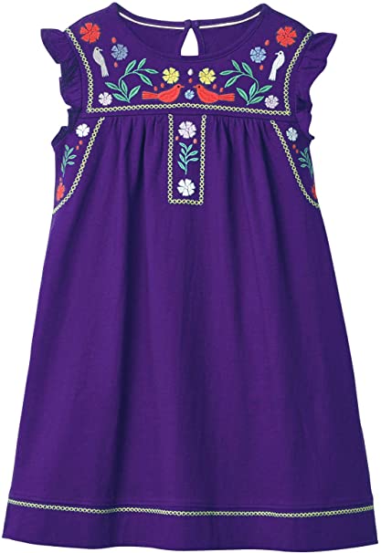 Fiream Toddler Girls Dresses Mexican Floral Casual Cotton Dress for Girls Kids