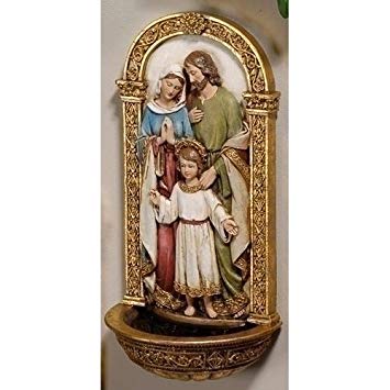 Vibrant Holy Family Gold Filigree 8 x 4 Inch Decorative Hanging Wall Figurine
