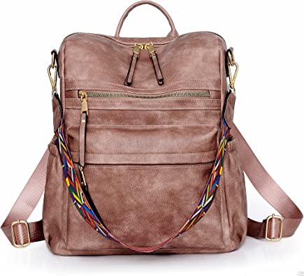 Dora & Liz Women Backpack Purse Fashion Leather Designer Ladies Convertible Travel College Shoulder Bags with Colorful Strap