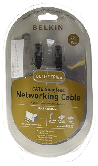 50FT CAT6 Black Patch Cable Snagless RJ45M/RJ45M