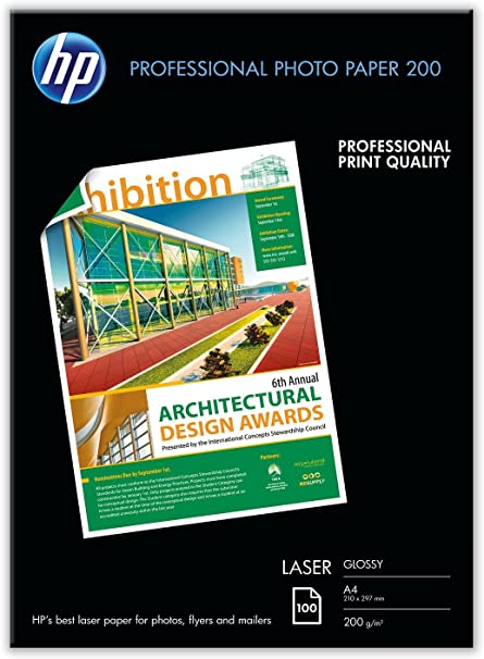 HP CG966A, A4/210 x 297 mm, Professional Glossy Laser Photo Paper, 200 gsm, 100 Sheets