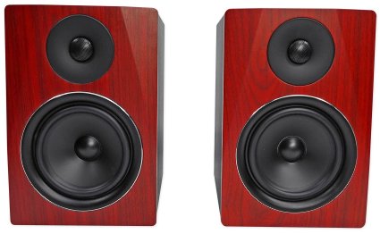 Package: Pair of Rockville APM6C 6.5" 2-Way 350 Watt Powered USB Studio Monitor Speakers in Classic Wood Finish   Rockville RCDSTR10B 10' Nickel-Plated 1/4" TRS to Dual 1/4" TS Cable