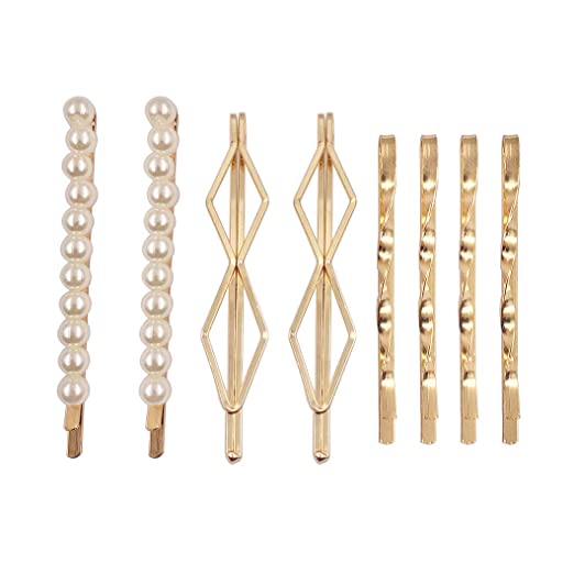 Messen 8 Pieces/Set Pearl Metal Women Hair Clip Geometric Bobby Pin Barrette Hairpin Gold Hair Accessories Trendy Styling Jewelry Tools (Style 2)