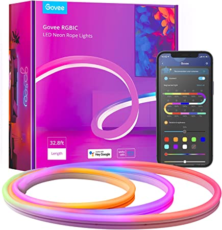 Govee 32.8ft Neon Rope Light, RGBIC Rope Lights with Music Sync, DIY Design, Works with Alexa, Google Assistant, Strip Lights for Bedroom, Living Room, Christmas, Gaming Decor(Not Support 5G WiFi)