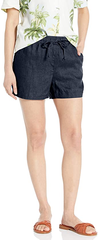 Amazon Brand - 28 Palms Women's 4" Inseam Linen Short with Drawstring