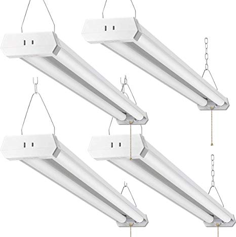 LED Shop Light for garages,4FT 5000LM,42W 6000K Daylight White,LED Ceiling Light, LED Wrapround Light, with Pull Chain (ON/Off),Linear Worklight Fixture with Plug, cETLus Listed 4PACK 60K