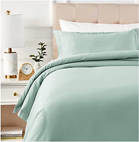 AmazonBasics 400 Thread Count Cotton Duvet Cover Set with Sateen Finish - Twin, Seafoam Green