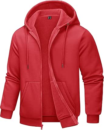 TACVASEN Mens Zip Up Hoodie Fleece Lined Hoodie Jacket Men Full Zip Sweatshirts Outdoor Thermal Athletic Hoodies