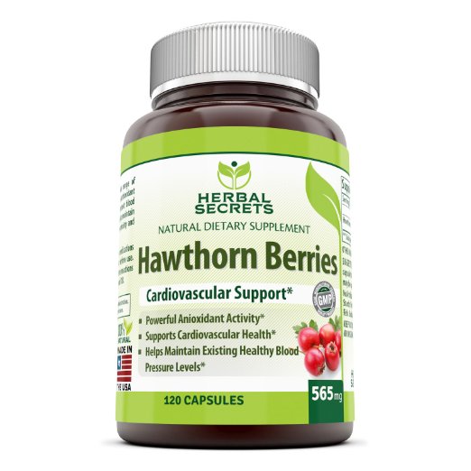 Herbal Secrets 100% pure Hawthorn Berries Capsules- Antioxidant properties- 565 mg All Herbal Capsules - 120 capsules Per Bottle
