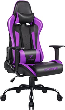 PUKAMI Purple Gaming Chair Girl Gamer Chair Ergonomic Racing Chair High Back with Height Adjustable Computer Desk Chair with Comfortable Lumbar Support and Headrest Gaming Chair for Teens (Lavender)