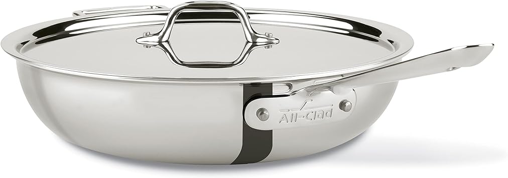 All-Clad 440465 Stainless Steel Tri-Ply Bonded Dishwasher Safe Weeknight Pan with Lid/Cookware, 4-Quart, Silver