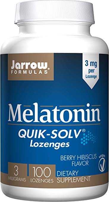 Jarrow Formulas Melatonin Quik-solv Lozenges, Supports Sleep and Biorhythm Regulation, Berry Hibiscus Flavor, 3 mg per Lozenge, 100 Count