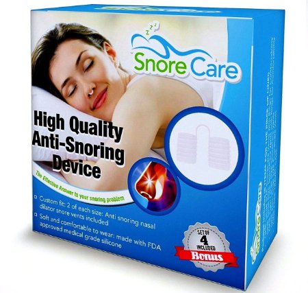 SnoreCare Pro ® Set of 4 Improved Premium Quality Nose Vents To Ease Breathing and Snoring. Includes A Travel Case