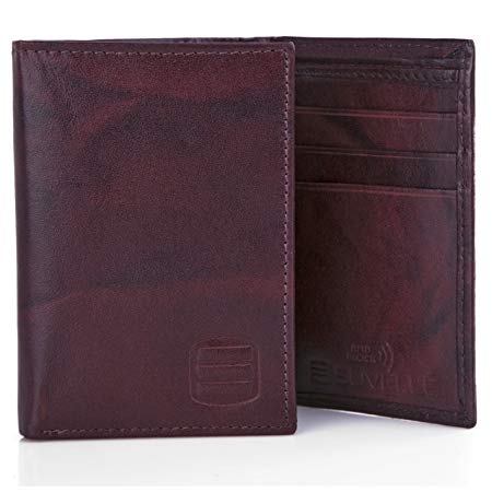 Suvelle Trifold Mens Genuine Leather RFID Blocking Slimfold Travel Wallet WR91