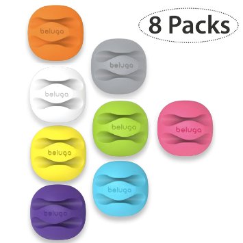 BELUGA Cable Clips and Cord Management System with 3M Back-Adhesive Desktop Cable Organizer and Computer Electrical Charging or Mouse Cord Holder Multicolor 8 pcs