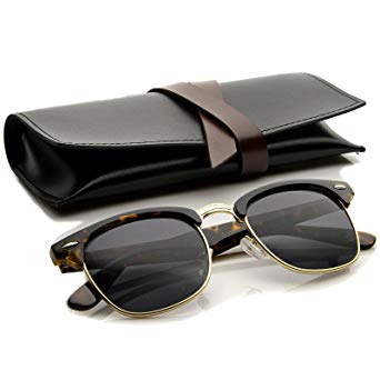 zeroUV - Premium Half Frame Horn Rimmed Sunglasses with Metal Rivets