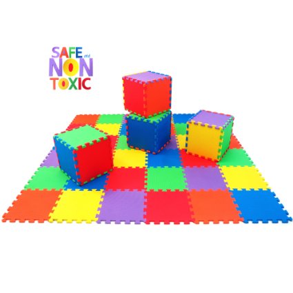 NON-TOXIC Extra-Thick 36 Piece Children Play and Exercise Mat - Comfortable Cushiony Foam Floor Puzzle Mat 6 Vibrant Colors