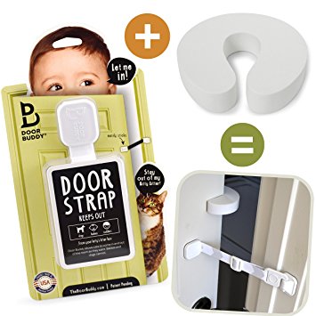Door Buddy Baby Proof Door Lock Plus Foam Finger Pinch Guard. Keep Baby Out of Room AND Prevent Door From Closing. Cats Enter Easily. No Tools Installation. Easy and Convenient to Use! (Grey)