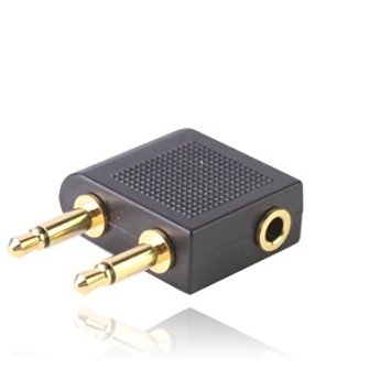 Gold Plated Airplane Headphone Socket Adaptor / Aircraft / Airplane / Airline Headphone Adaptor - Twin 3.5mm Mono Jack Plugs to 3.5mm Stereo Jack Socket - For use on most major airlines - Comaptibles E-Shop