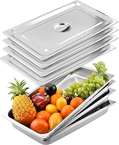 QWORK Stainless Steel Full Size 1/1 Chafing Dish Pan Set, 4 Pack 2.56" Deep 0.03" Thick 8.5L Heat-Resistant Pans with Lids, Steam Table Pans for Catering & Food Service