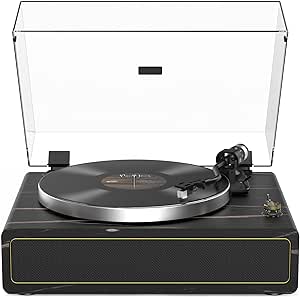 Turntable Record Player with Built-in Speakers, Vinyl Record Player Support Wireless Playback Auto Stop 33&45 RPM Speed RCA Line Out AUX in All-in-one Belt-Drive Turntable for Vinyl Records Black