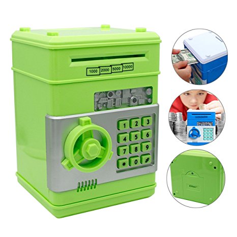 Eflar Code Electronic Money Bank,Mini ATM Coin Saving Banks,Coin Saving Boxes,Toys Gifts Birthday Gifts ATM Bank for Kids - Green