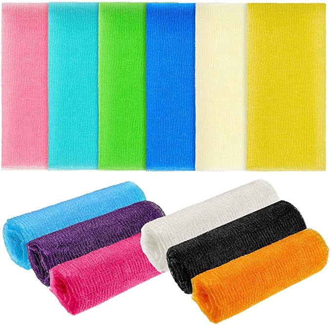 12 PACK 36 Inch Extra Long Exfoliating Bath Cloth/Towel Nylon Bath Towel Korean Exfoliating Bath Cloth/Towel Japanese Bath Cloth/Towel Body Shower Cleaning Sponges for Back and Body Use,12 Color