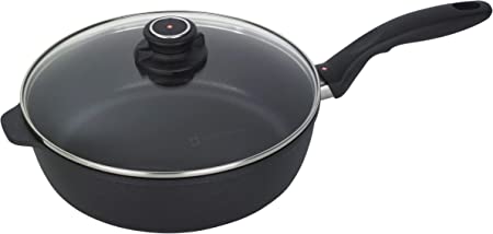 Swiss Diamond 10.25" (3.8 Qt) Saute Pan HD Nonstick Induction Diamond Coated Aluminum Saute Pan Includes Lid - PFOA Free, Dishwasher Safe and Oven Safe Saute Pan, Grey